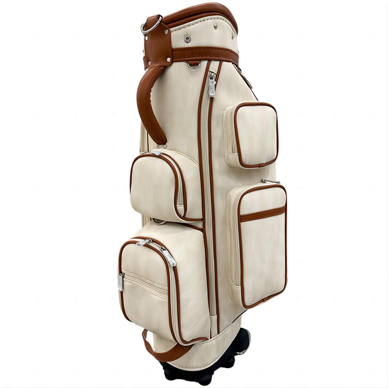 Beige PU Vintage Golf Cart Bag With 5 Club Compartments