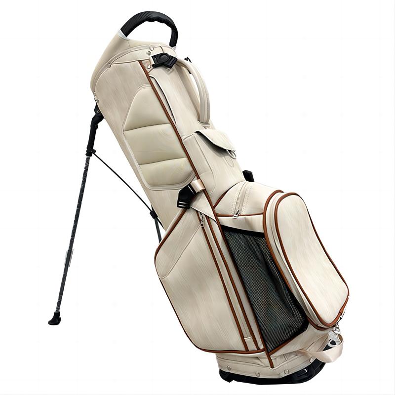 Waterproof Beige and Brown PU Golf Stand Bag with 4 Compartments